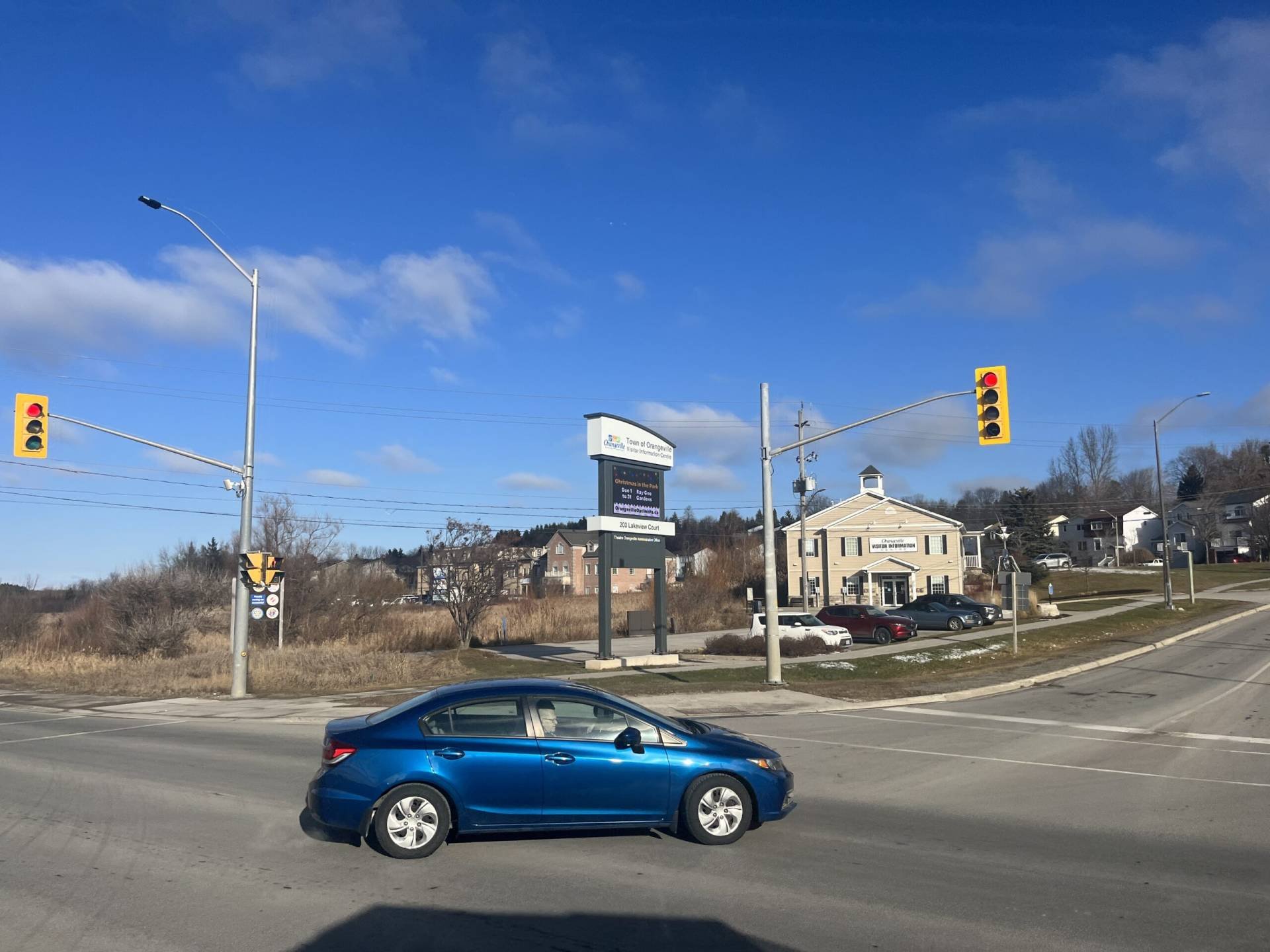 Orangeville, south-central Ontario four way street view